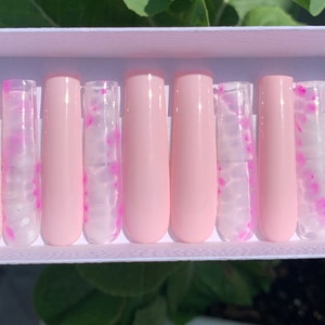 Pink Nails with Simple Design and Glitter | Press On Nails | Glitter Nail | Quality Press Ons