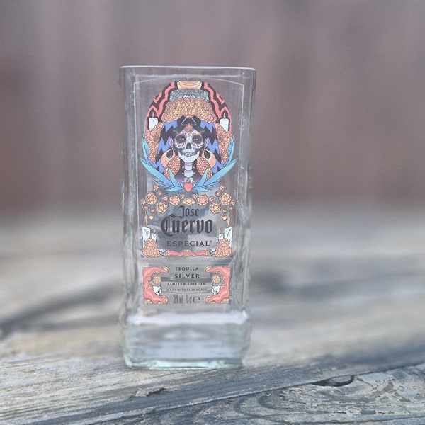 Jose Cuervo Tequila Dia de los Muertos Upcycled Bottle Drinking Glass