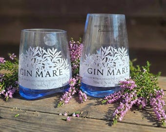 Gin Mare Gin Upcycled Bottle Drinking Glass/Vase (Two Heights available)