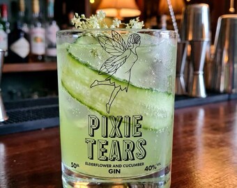 Pixie Tears Gin Liqueur Upcycled Bottle Drinking Glass