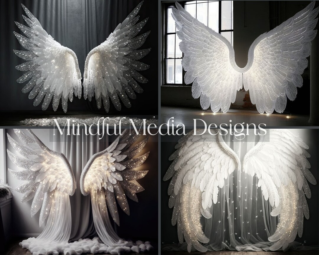4 White & Silver Angel Wings Digital Backdrops, Maternity Digital ...
