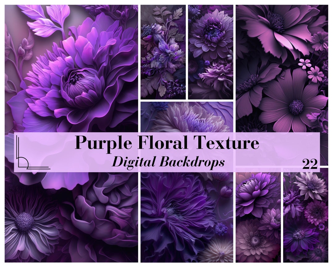 Purple Floral Texture Digital Backdrops, Digital Backdrop Floral