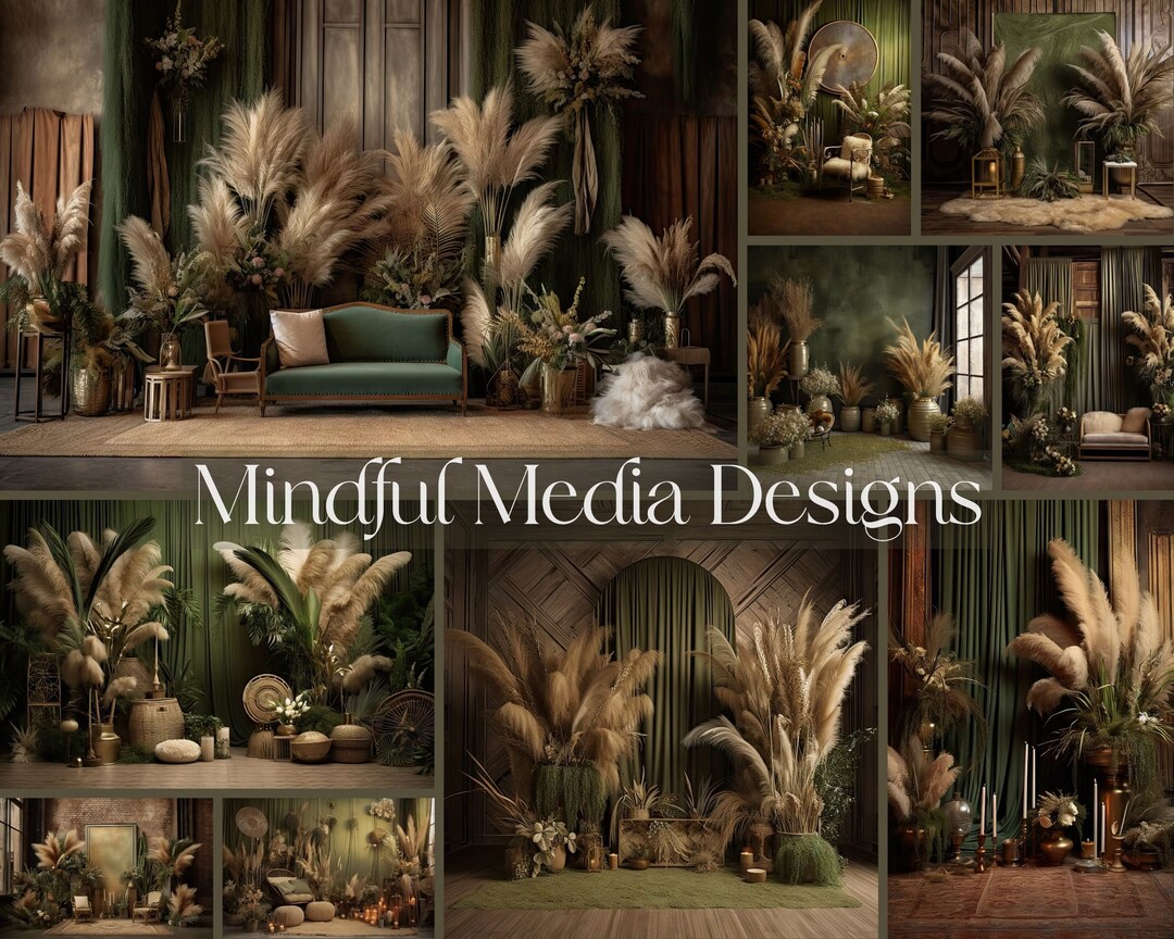 30 Mossy Boho Floral Digital Backdrops | Maternity Digital Backdrops ...