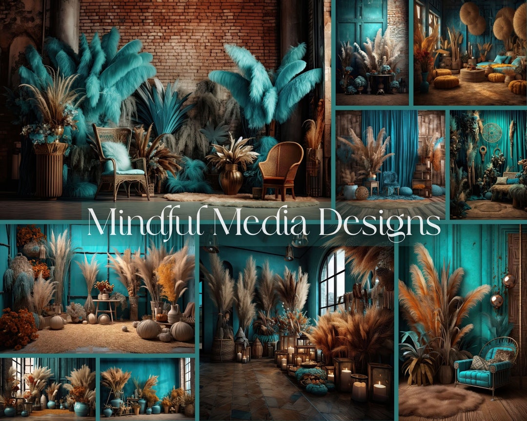 30 Turquoise Boho Floral Digital Backdrops | Maternity Digital ...