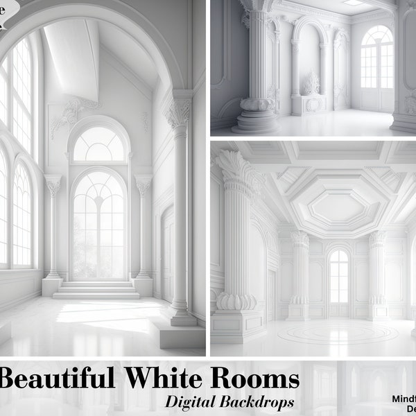 3 Beautiful White rooms Digital Backdrops, maternity digital backdrops, studio backdrop overlay, digital photoshop backdrop, room overlay
