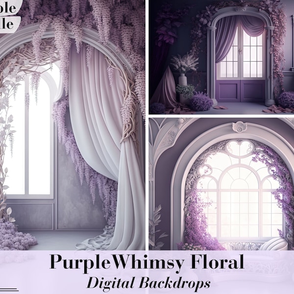 Purple Whimsy Floral Digital Backdrops. maternity backdrops digital, studio backdrop overlay, floral background overlay photoshop