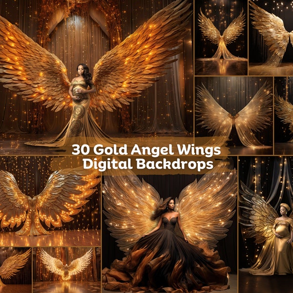 30 Gold Angel Wings Digital Backdrops, For Photography Backgrounds, Digital Overlay Maternity, Overlay Room, Maternity Digital Backdrop