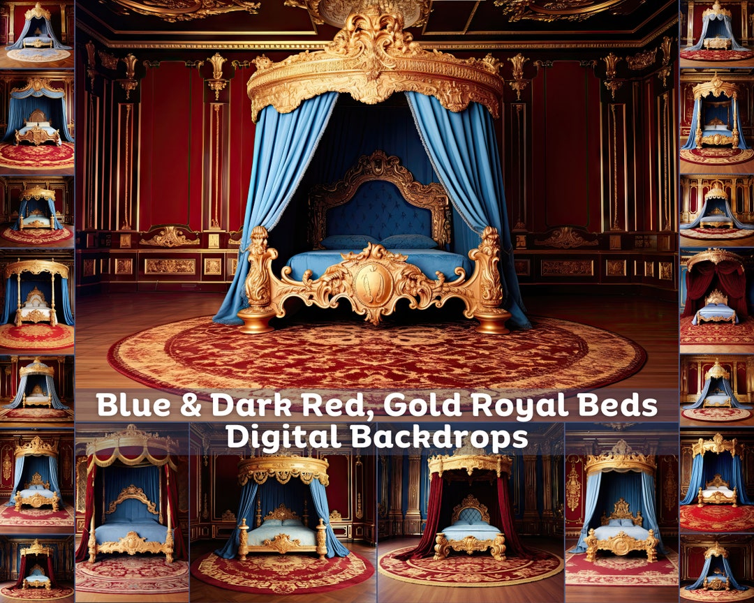 30 Dark Blue & Red Gold Royal Beds Digital Backdrops for Photography ...