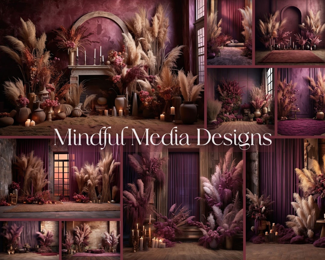30 Purple Boho Floral Digital Backdrops | Maternity Digital Backdrops ...
