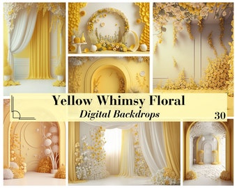 Yellow Whimsy Floral Digital Backdrops. maternity backdrops digital, studio backdrop overlay, floral background overlay photoshop,
