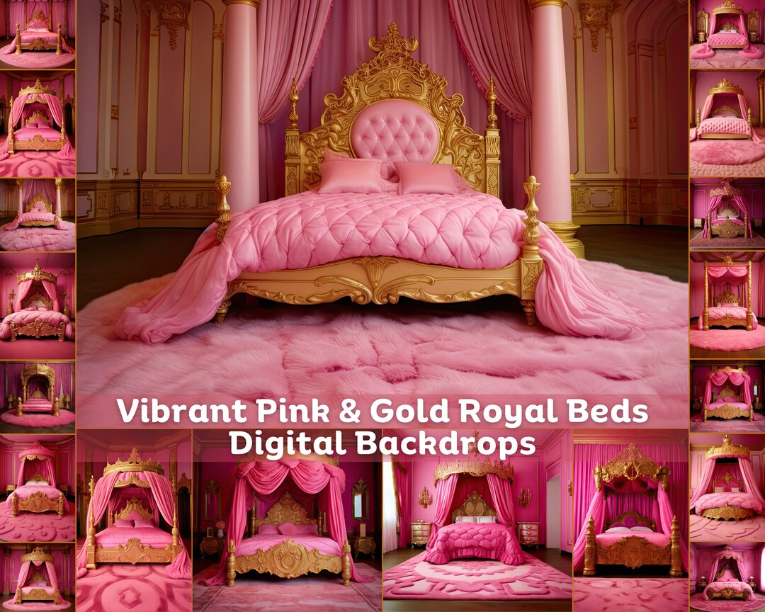 Vibrant Pink and Gold Royal Beds Digital Backdrops for Etsy