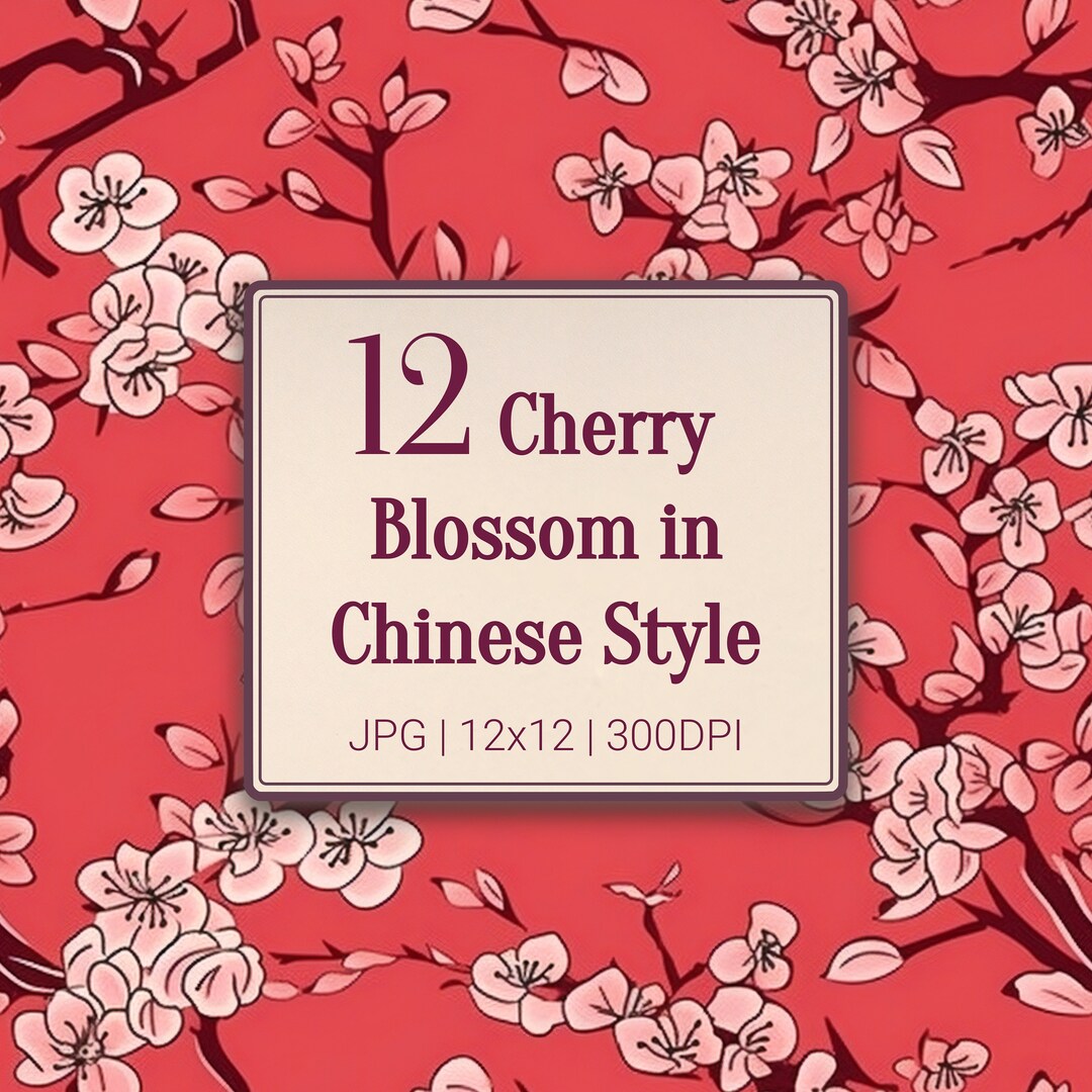 Cherry Blossom in Chinese Style, Seamless Repeat Pattern, Authentic