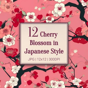 Cherry Blossom in Japanese Style, Seamless Repeat Pattern, Timeless Sakura Charm, High Quality, Digital Floral Backgrounds for Crafts