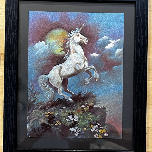 Dufex Foil Print Whie Unicorn Rising up on Hind Legs on Flowered Cliff