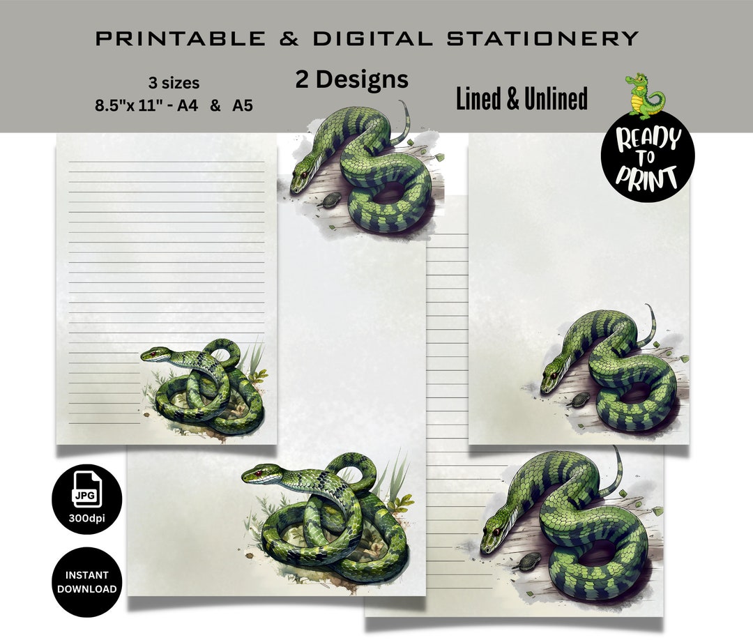 Printable-digital Snake Watercolor Stationery Paper-green - Etsy