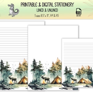 Camping-nature Watercolor Theme Printable-digital Stationery - Etsy