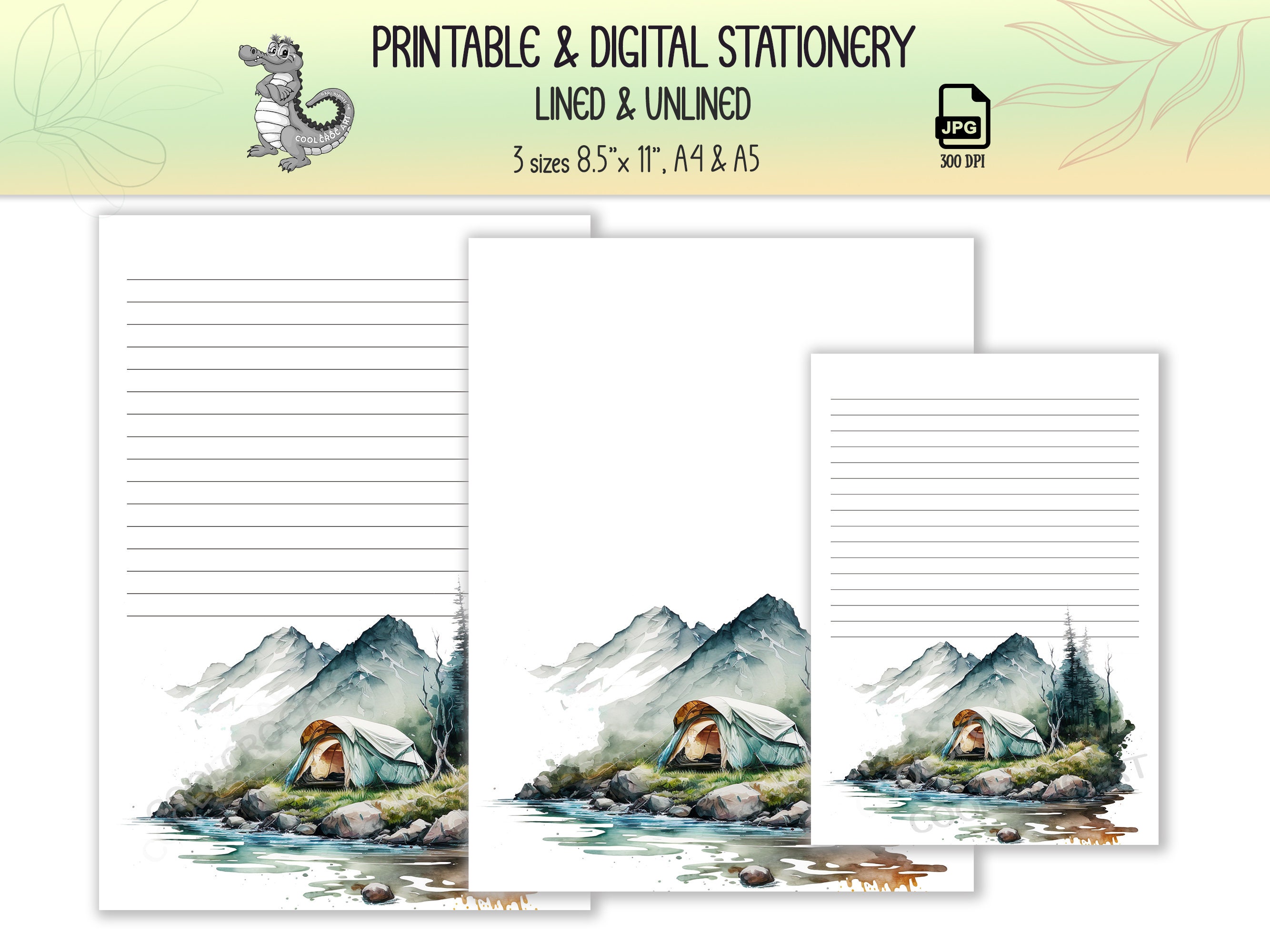 Camping-nature Watercolor Theme Printable-digital Stationery - Etsy