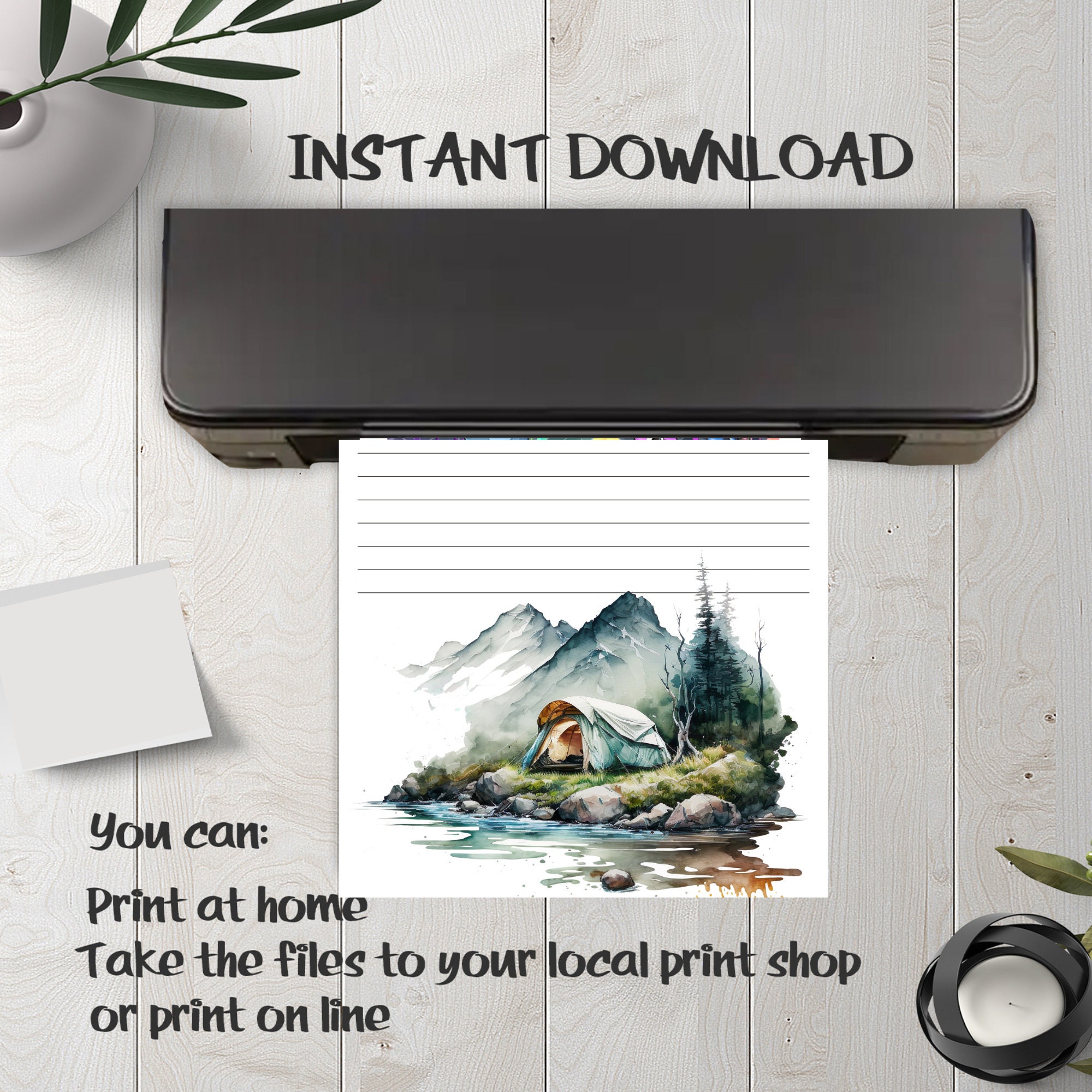 Camping-nature Watercolor Theme Printable-digital Stationery - Etsy