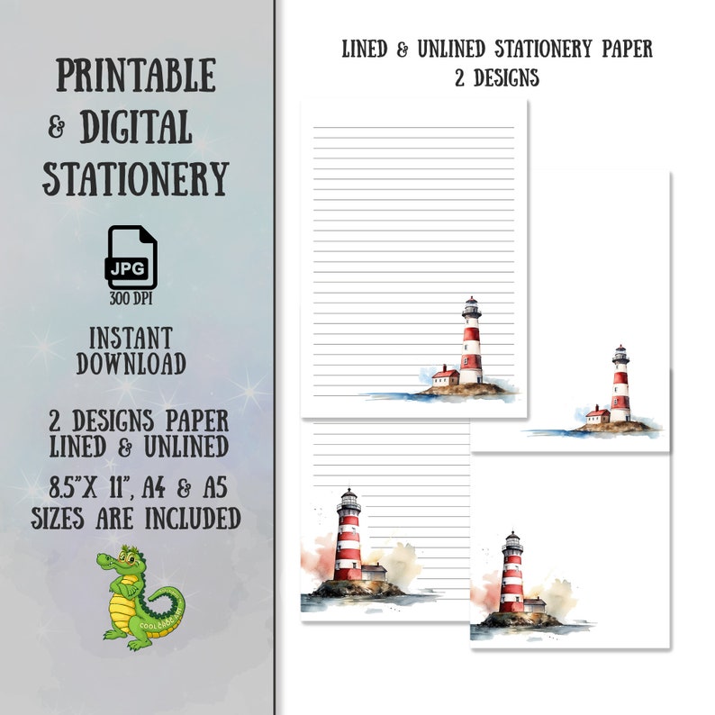 Lighthouse-2 Designs-printable-digital Stationery Paper - Etsy