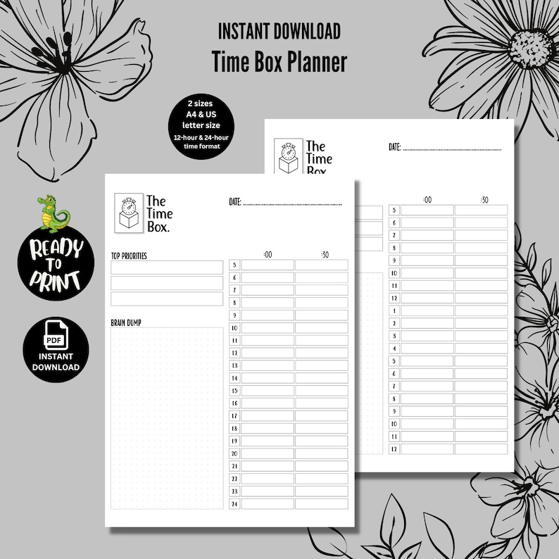 The Time Box Plannerprintable & Digital to Do Lista4 and US Etsy