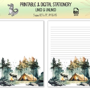Camping-nature Watercolor Theme Printable-digital Stationery - Etsy