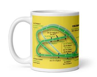 Taza blanca brillante del hipódromo de Cheltenham