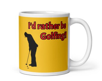 Taza blanca brillante con diseño de pelotas de golf