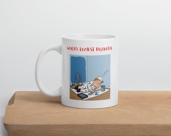 Taza blanca brillante del decorador más vago del mundo