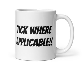 Taza blanca brillante. Marca la casilla.