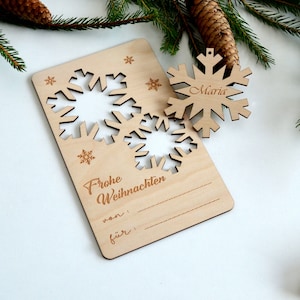 Gepersonaliseerde houten kerstkaart met boomhanger I wenskaarten voor Kerstmis I Kerstgroeten