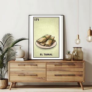Verzending per post Alleen bedrukt | el tamal - tamale loteriakaarten | Loteria handgetekende muurkunst | Mexicaanse bingo| Loteria-afdrukken Mexicaanse kunst|