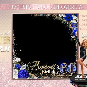 ANY Wording Blue and White Photo Booth, Blue Photo Template Birthday Party, Woman&#39;s birthday photo Booth Overlay ,Black 360 Photo Template