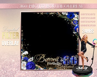 Blue Floral Birthday Photo Booth Overlay, Custom Wording (Digital Download)