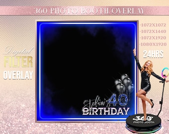 Blue Black Birthday Photo Booth Overlay, Personalized Template (Digital Item)