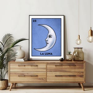 Verzending per post Alleen bedrukt | La Luna Loteria-kaarten | Loteria handgetekende muurkunst | Mexicaanse bingo| Loteria-afdrukken Mexicaanse kunst|