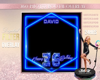 Blue Neon Birthday Photo Booth Overlay (Digital Download)