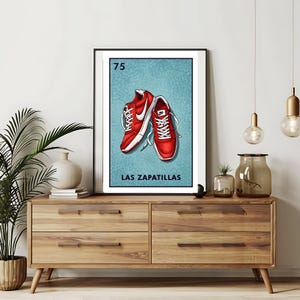 Verzending per post Alleen bedrukt | los zapatillos - Sneakers Loteriakaarten | Loteria handgetekende muurkunst | Mexicaanse bingo| Loteria-afdrukken Mexicaanse kunst|
