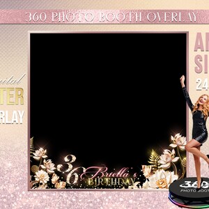 Rose Gold Photo Booth, Pink Photo Template Birthday Party, Woman birthday photo Booth Overlay ,Pink glam 360 Photo Template, birthday