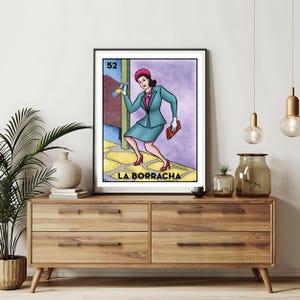 Enviado somente impresso | Cartões da Loteria La Boracha | Arte de parede desenhada à mão da Loteria | Bingo mexicano | Impressões da Loteria Arte do México |