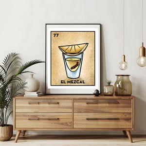 Tylko wysyłane i drukowane | Karty El Mezcal Loteria | Ręcznie rysowane grafiki ścienne Loteria | Meksykańskie bingo | Wydruki Loteria Meksykańska sztuka|