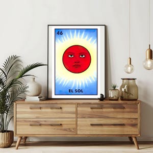 Enviado por correio Somente impresso | el sol loteria Cartões de loteria | Loteria Arte de parede desenhada à mão | Bingo mexicano | Loteria Prints Mexico Art |