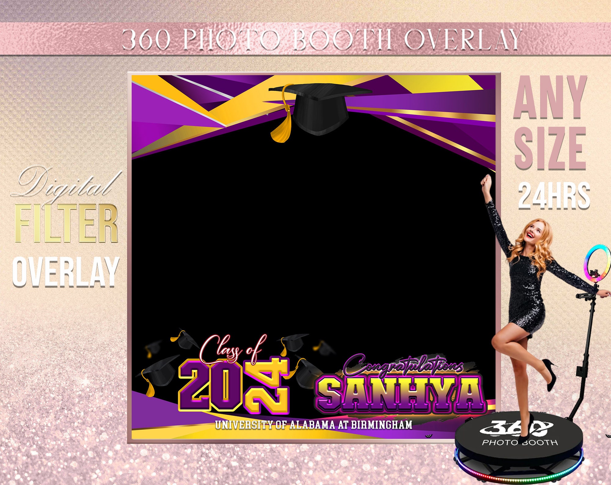 Purple Yellow Graduation Photo Booth Photo Template Birthday Party ...