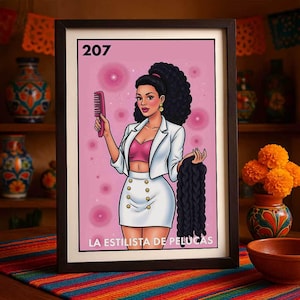 Póster impreso únicamente por correo de La Estilista de Pelucas, arte de pared, impresión de belleza latina, decoración de salón, regalo