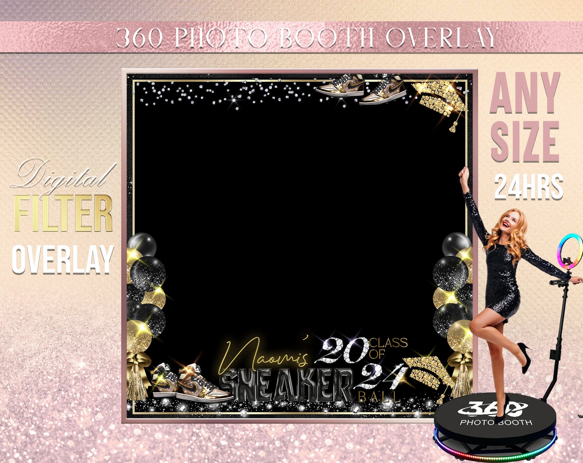 Black Gold Graduation Photo Booth Photo Template Birthday Party Class ...