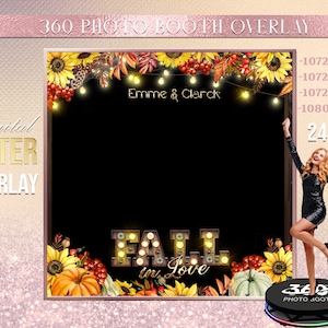 Fall in love Photo Booth Photo Template Birthday Party Autumn wedding photo Booth Overlay , 360 Photo Template, birthday erlay