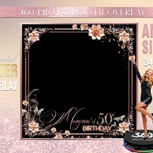 Rose Gold Photo Booth, Pink Photo Template Birthday Party, Woman birthday photo Booth Overlay ,Pink glam 360 Photo Template, birthday
