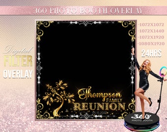 Family reunion  Gold Photo Booth, family tree Photo Template Birthday Party, Reunion photo Booth Overlay ,360 Photo Template