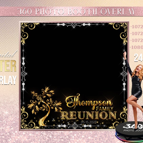 Family reunion  Gold Photo Booth, family tree Photo Template Birthday Party, Reunion photo Booth Overlay ,360 Photo Template