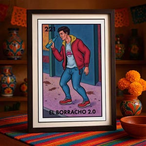 Verzending per post Alleen bedrukt | El Borracho Loteria-kaarten | Loteria handgetekende muurkunst | Mexicaanse bingo| Loteria-afdrukken Mexicaanse kunst|