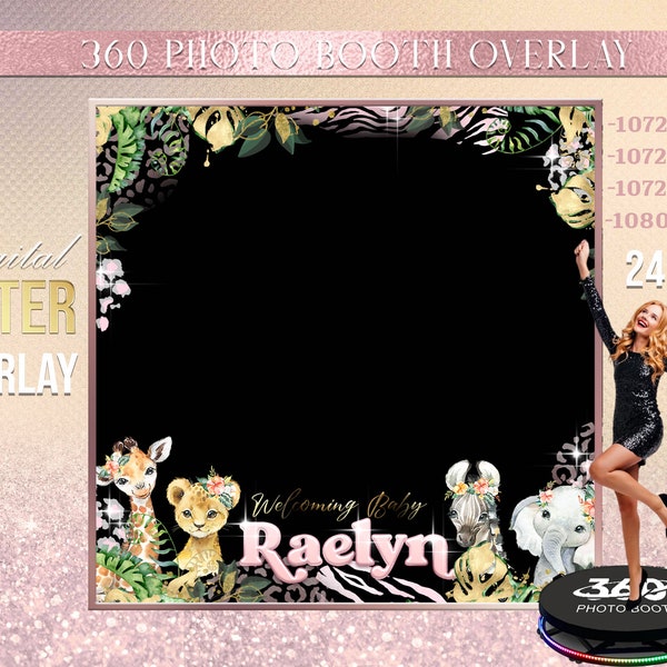 Tropical Photo Booth, Safari Photo Template Birthday Party, Jungle birthday photo Booth Overlay ,Jungle Animals 360 Photo Template, birthday